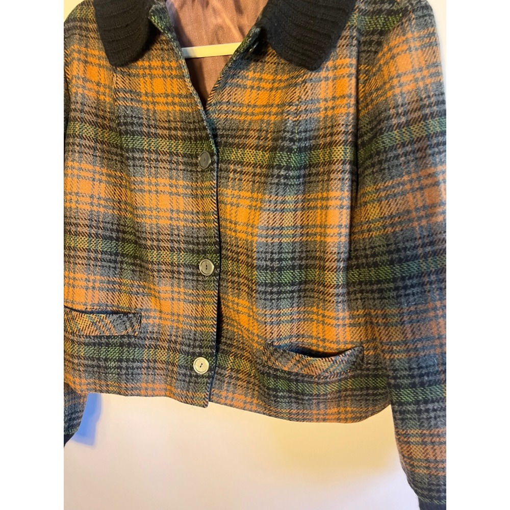 Vintage Pendleton Wool Plaid Jacket Orange Green Knit Preppy Quiet Luxury Large - Picture 2 of 5